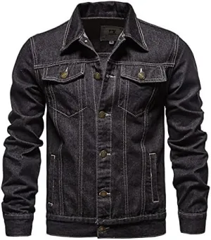 Denim Jacket Men, Men's Denim Trucker Jacket Cowboy Motorcycle Slim Casual Outerwear Button Down Jean Jackets Coat