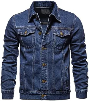 Denim Jacket Men, Men's Denim Trucker Jacket Cowboy Motorcycle Slim Casual Outerwear Button Down Jean Jackets Coat
