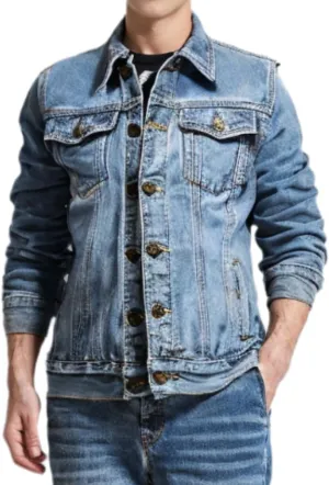 Denim Jacket Men, Men's Denim Trucker Jacket Cowboy Motorcycle Slim Casual Outerwear Button Down Jean Jackets Coat