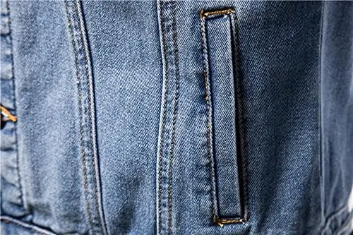 Denim Jacket Men, Men's Denim Trucker Jacket Cowboy Motorcycle Slim Casual Outerwear Button Down Jean Jackets Coat