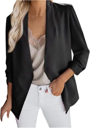 DESKABLY Jacket for Women Silk Satin Fashion Blend Casual Outerwear Solid Color Suit Coat Formal Cardigan Work Blazers