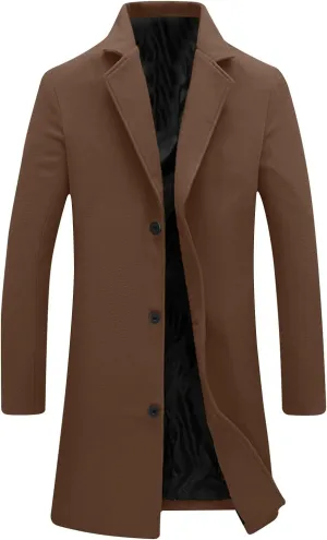 Dgoopd Mens Trench Coat Mid Length Wool Blend Coat Double Breasted Pea Coat Notch Lapel Jacket Dress Casual Winter Overcoat