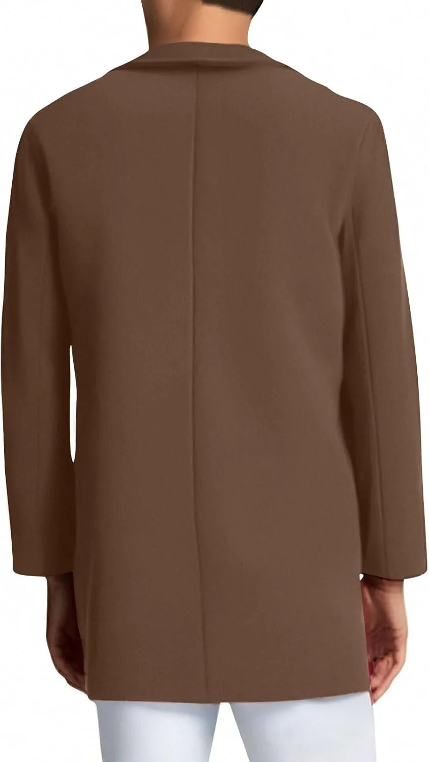 Dgoopd Mens Trench Coat Mid Length Wool Blend Coat Double Breasted Pea Coat Notch Lapel Jacket Dress Casual Winter Overcoat