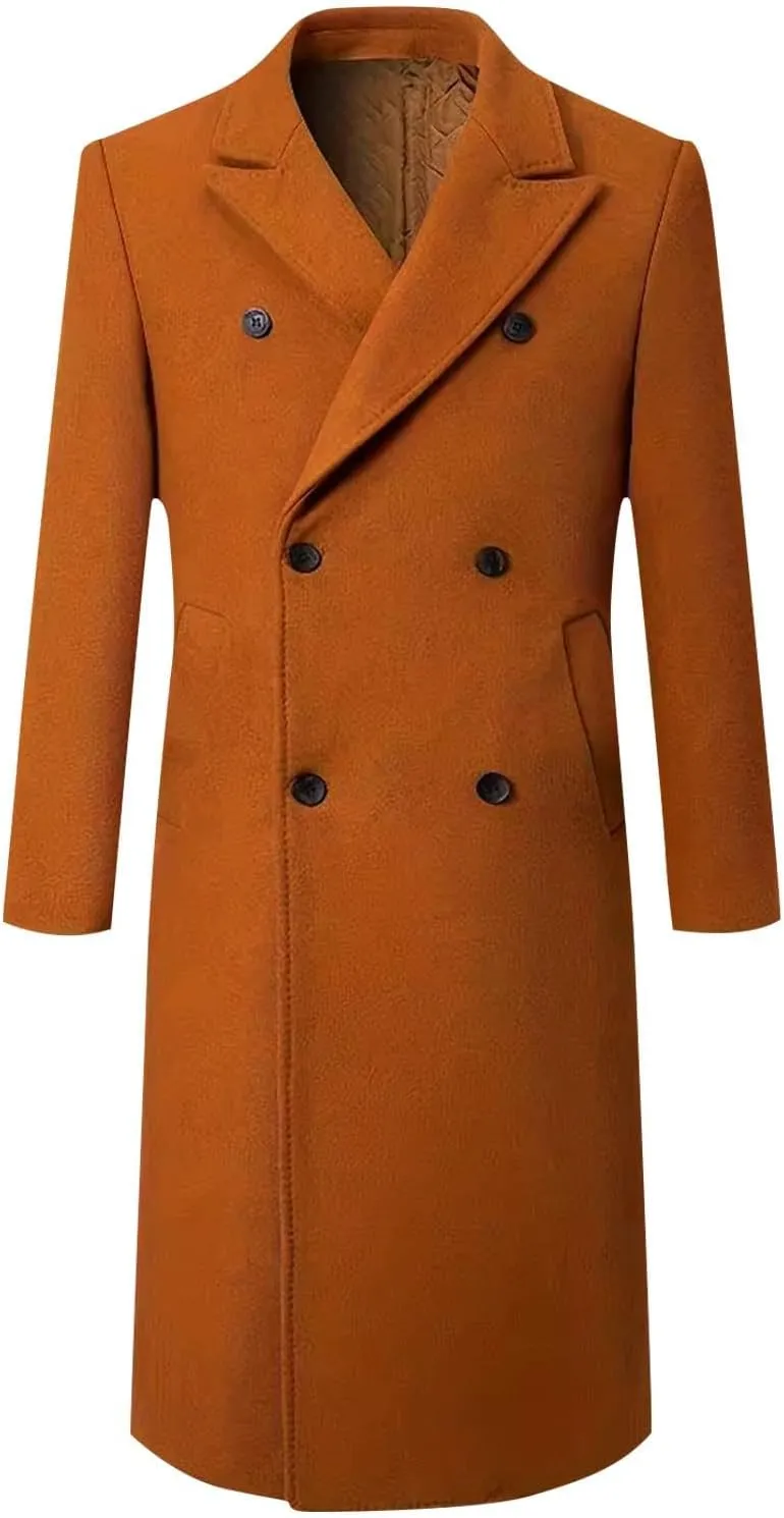 Dgoopd Mens Trench Coat Wool Blend Long Coat Double Breasted Coat Notch Lapel Jacket Fashion Peacoat Winter Overcoat