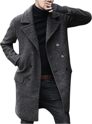 Dgoopd Men's Wool Blend Trench Coat Double Breasted Peacoat Notch Lapel Jacket Big and Tall Winter Coats Plus Size Overcoat