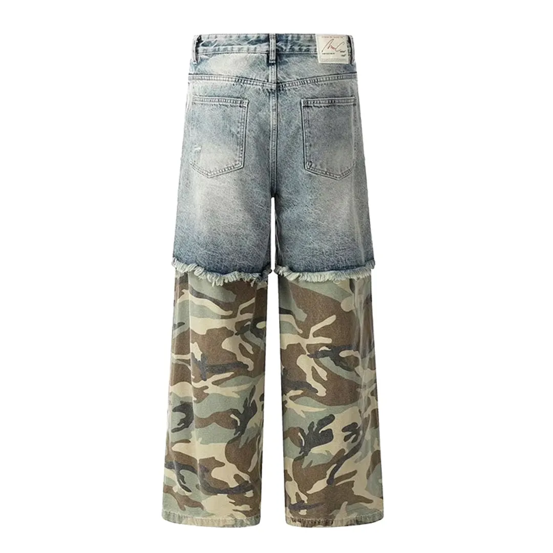 Distressed Camouflage Cargo Jeans