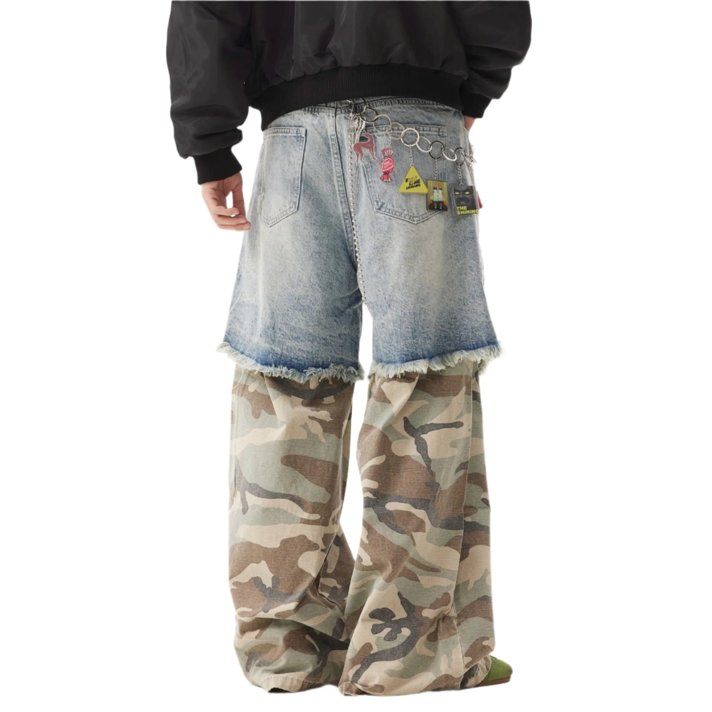 Distressed Camouflage Cargo Jeans