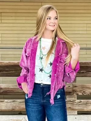 Distressed Hem Corduroy Shacket