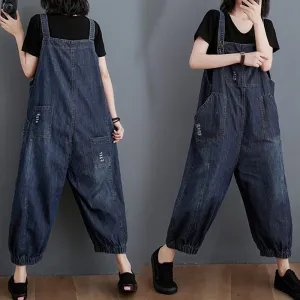 Distressed Washed Denim Harem Women's Jumpsuit