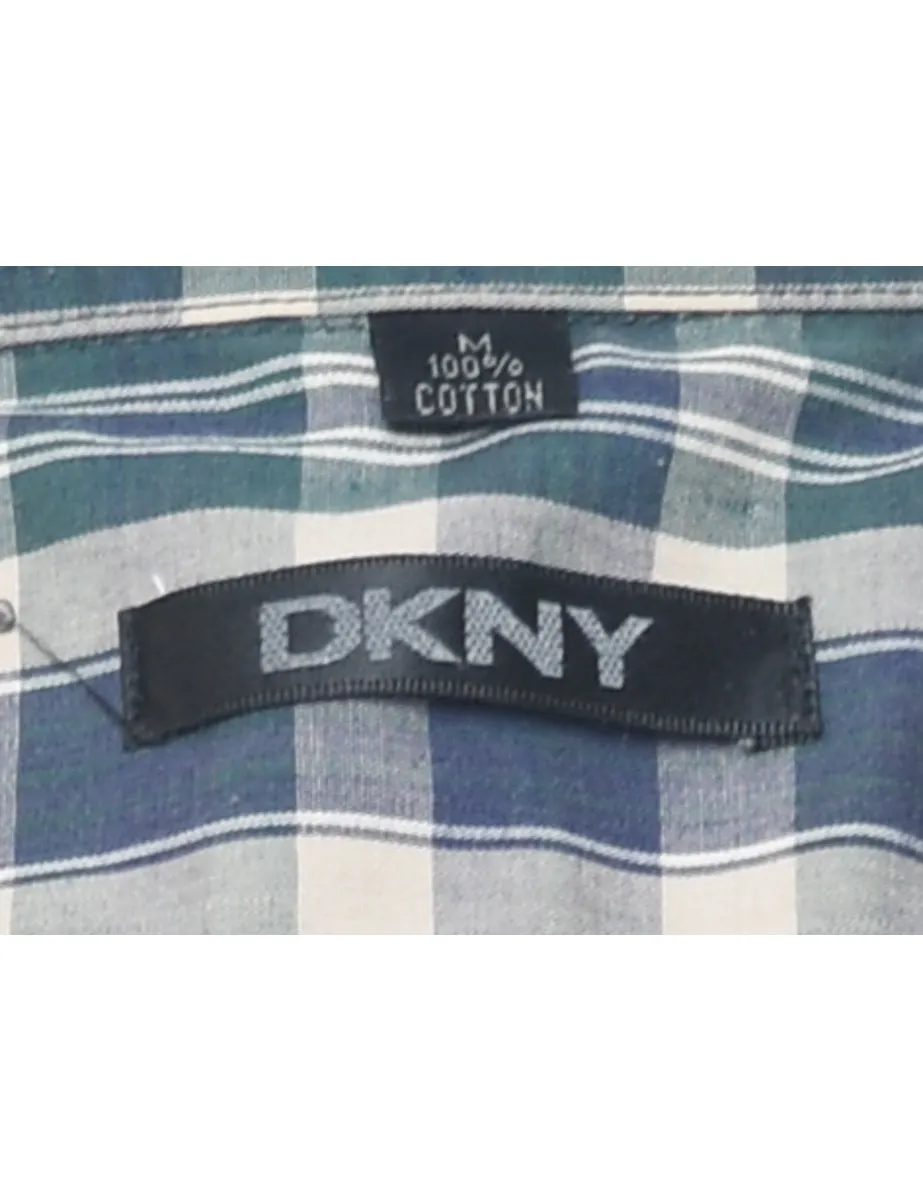 DKNY Checked Navy Short Sleeve Shirt - M