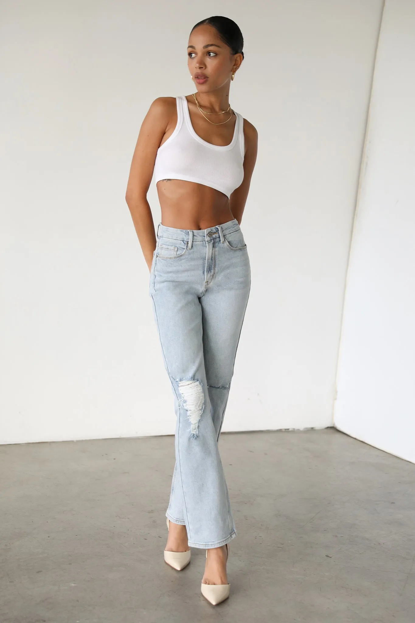 DOGMA High Rise Straight Leg Denim Jeans Light Wash
