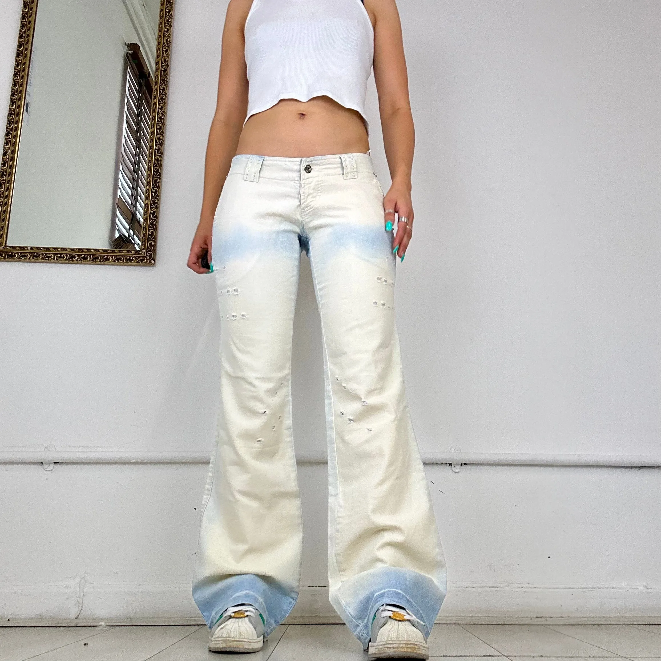 Dolce and Gabbana two tone bleach flared jeans