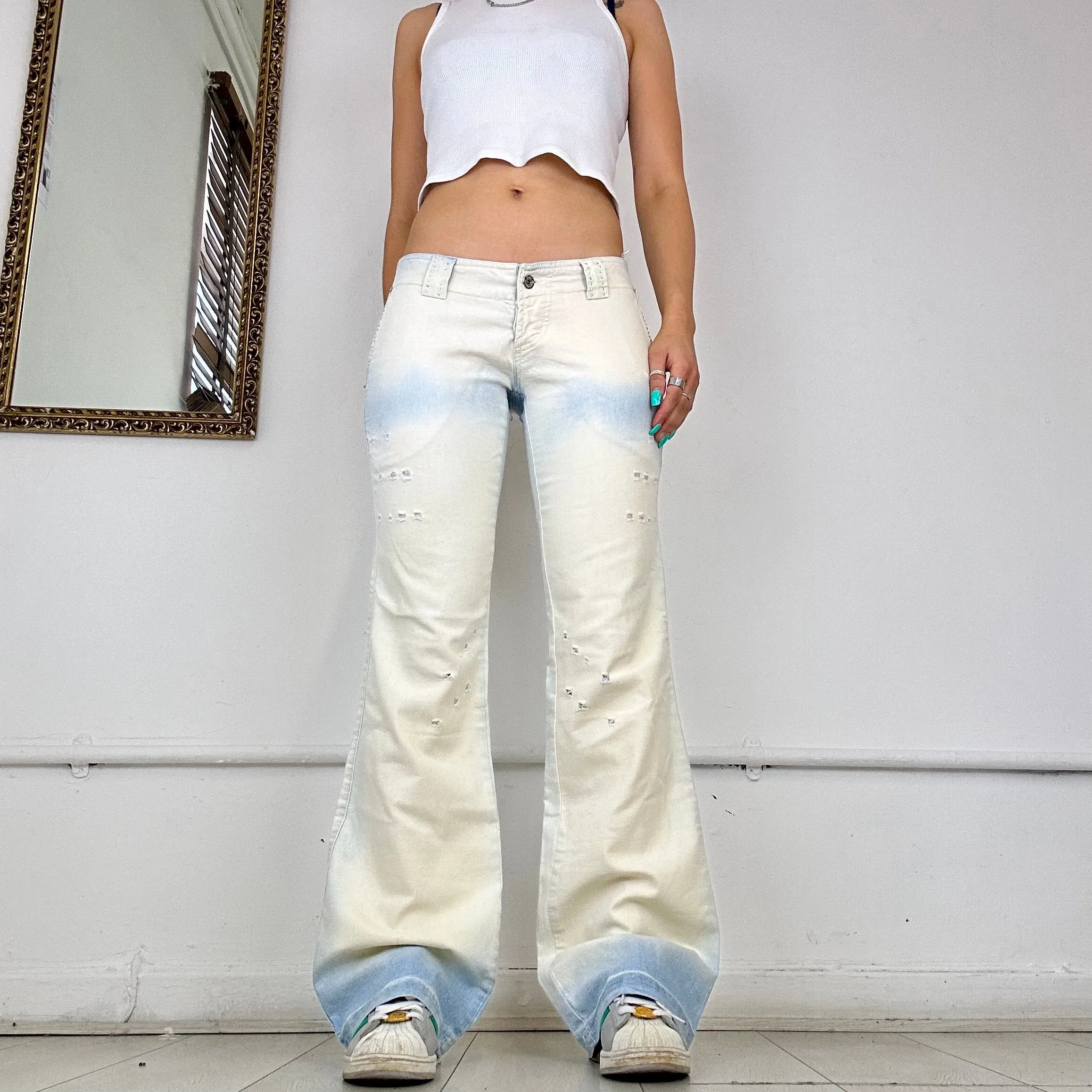 Dolce and Gabbana two tone bleach flared jeans