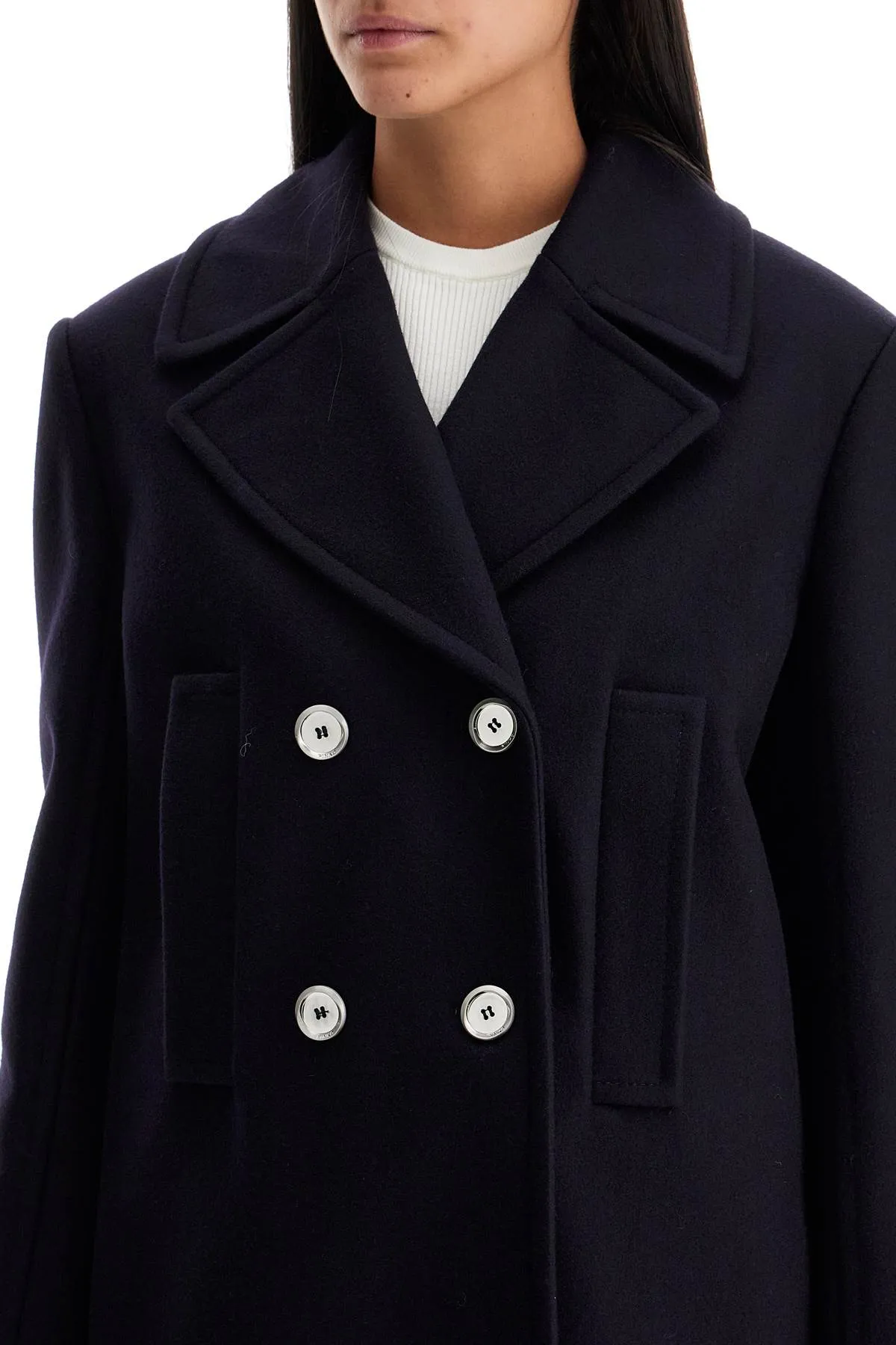 double-breasted wool blend caban 103696 A216 BLU MARINO CUPO