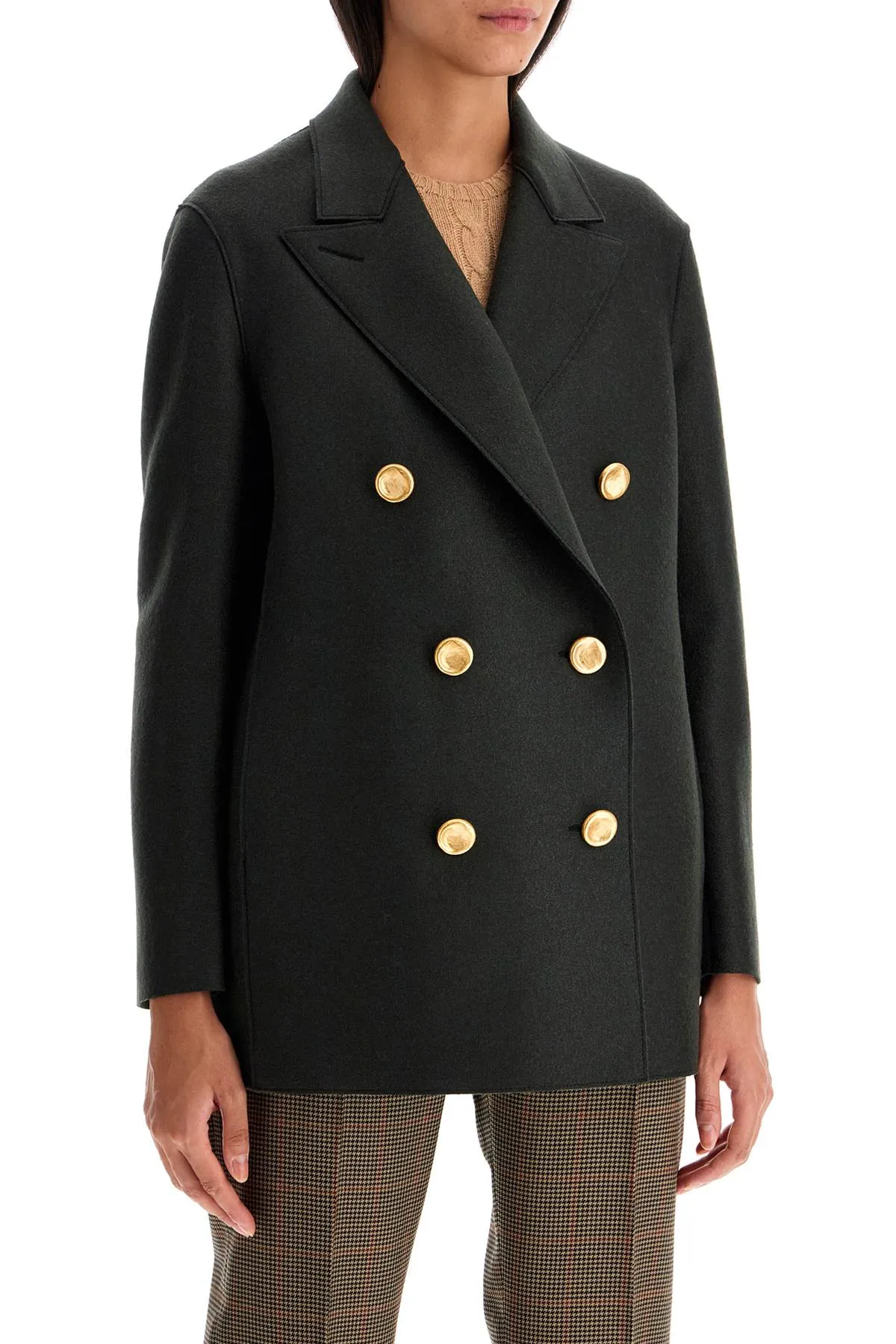 double-breasted wool pressed caban A2344MLK DARK KHAKI