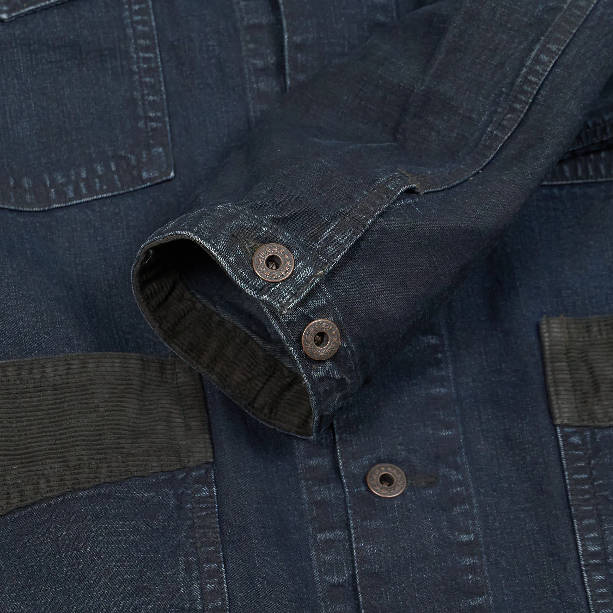 Double RL Indigo Work Shirt Jacket With Corduroy Application