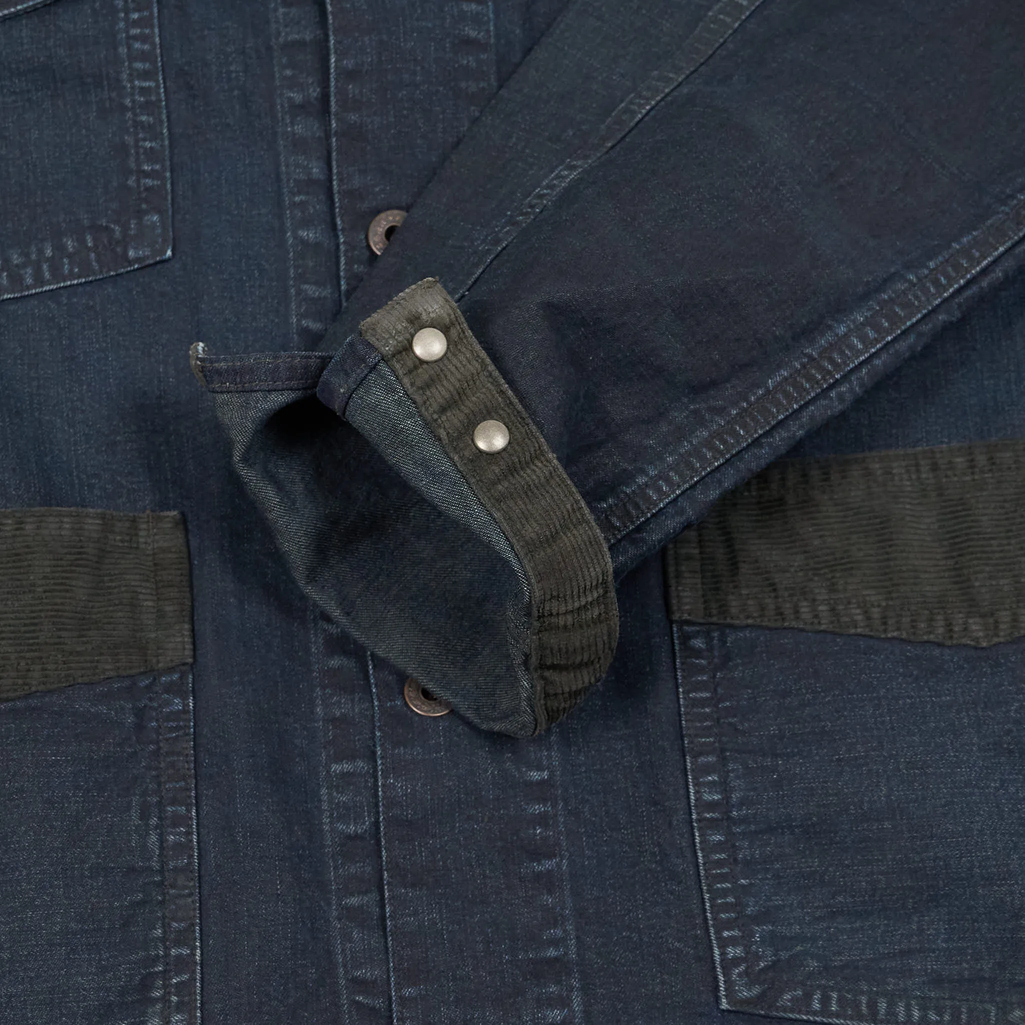 Double RL Indigo Work Shirt Jacket With Corduroy Application