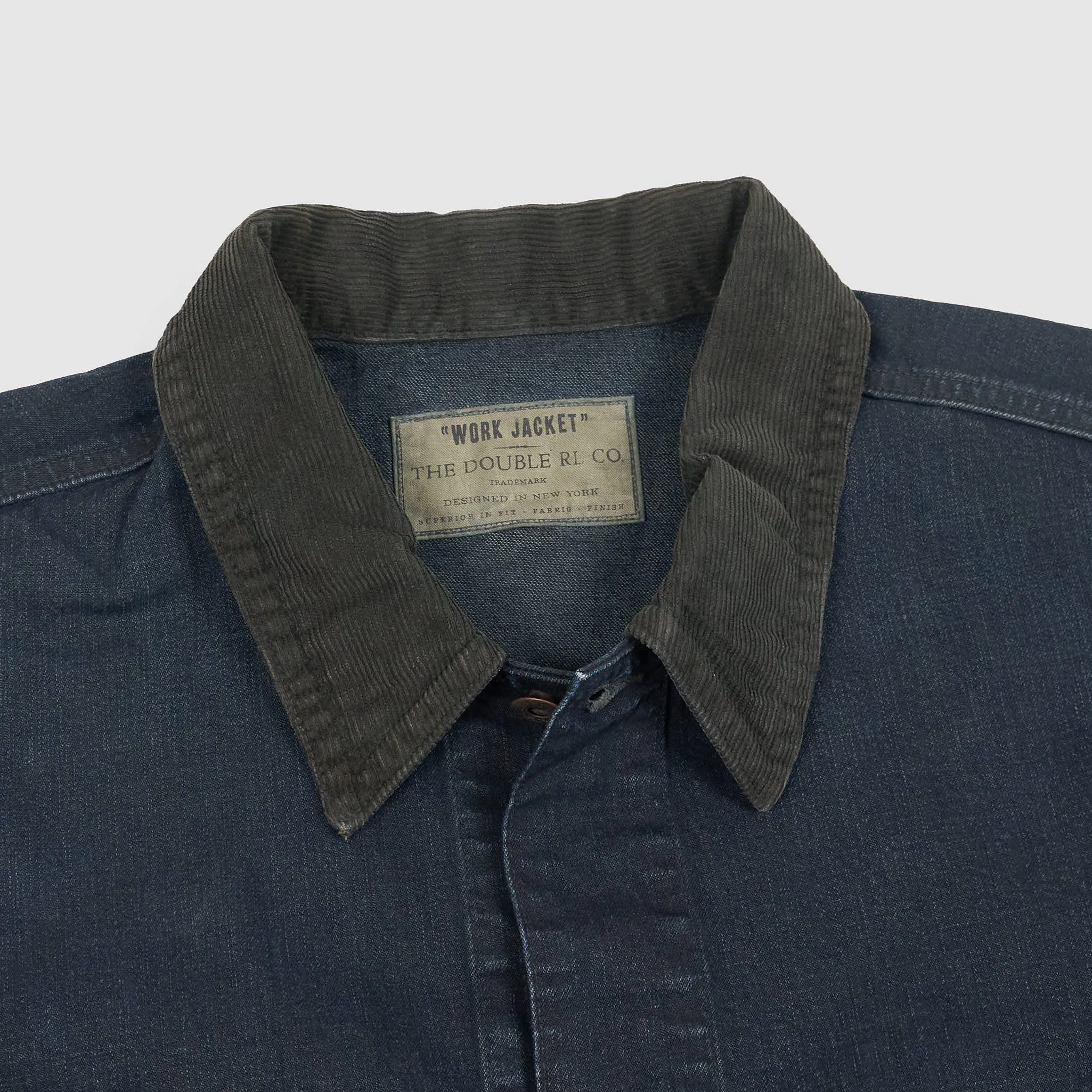 Double RL Indigo Work Shirt Jacket With Corduroy Application