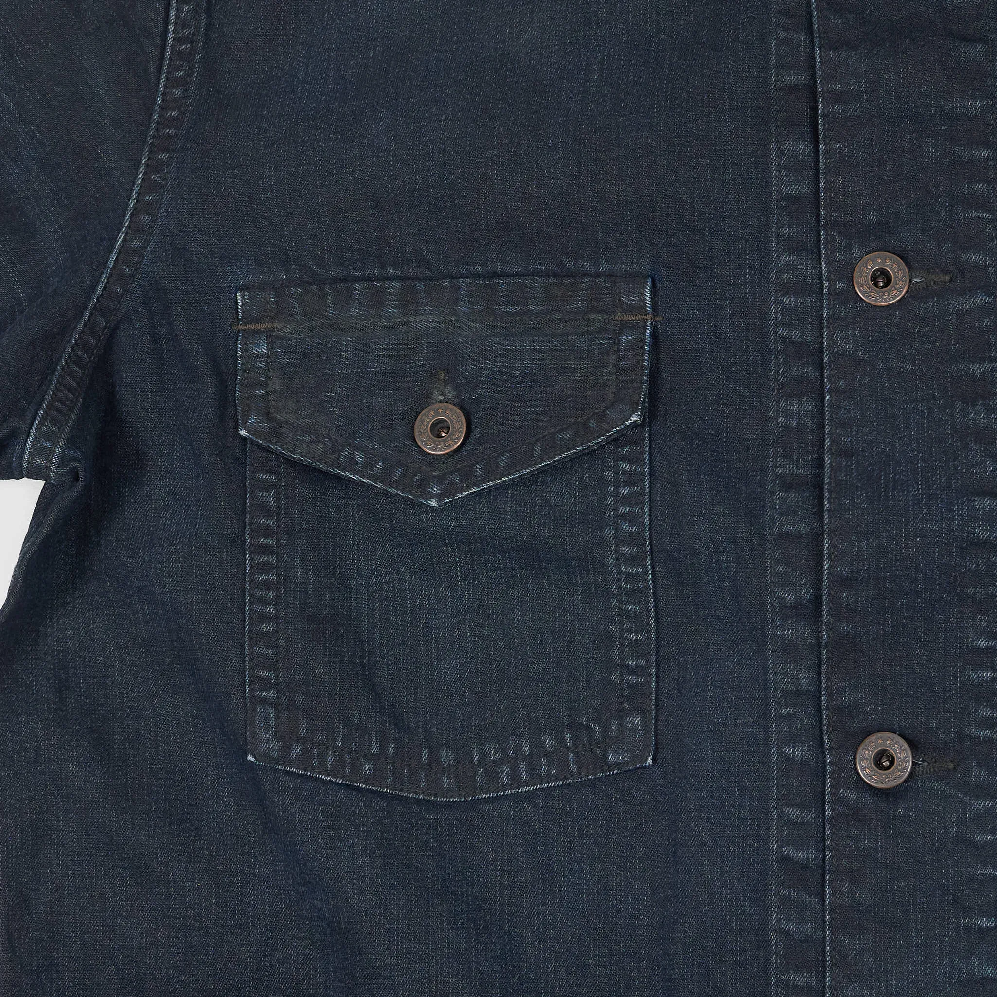 Double RL Indigo Work Shirt Jacket With Corduroy Application