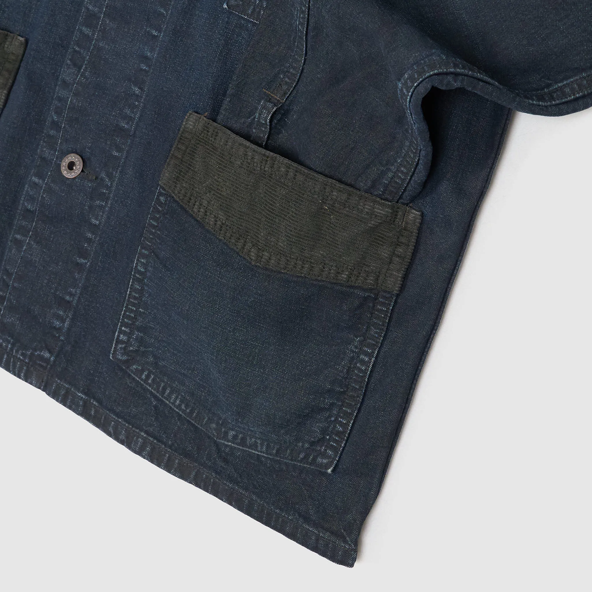 Double RL Indigo Work Shirt Jacket With Corduroy Application