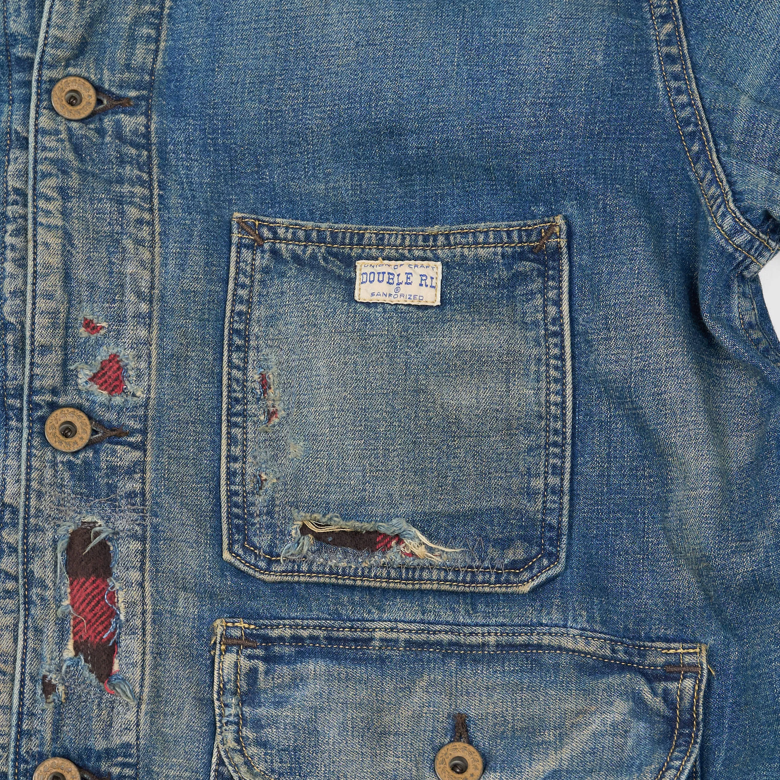 Double RL Repaired Campton Denim Work Jacket W/ Corduroy Collar