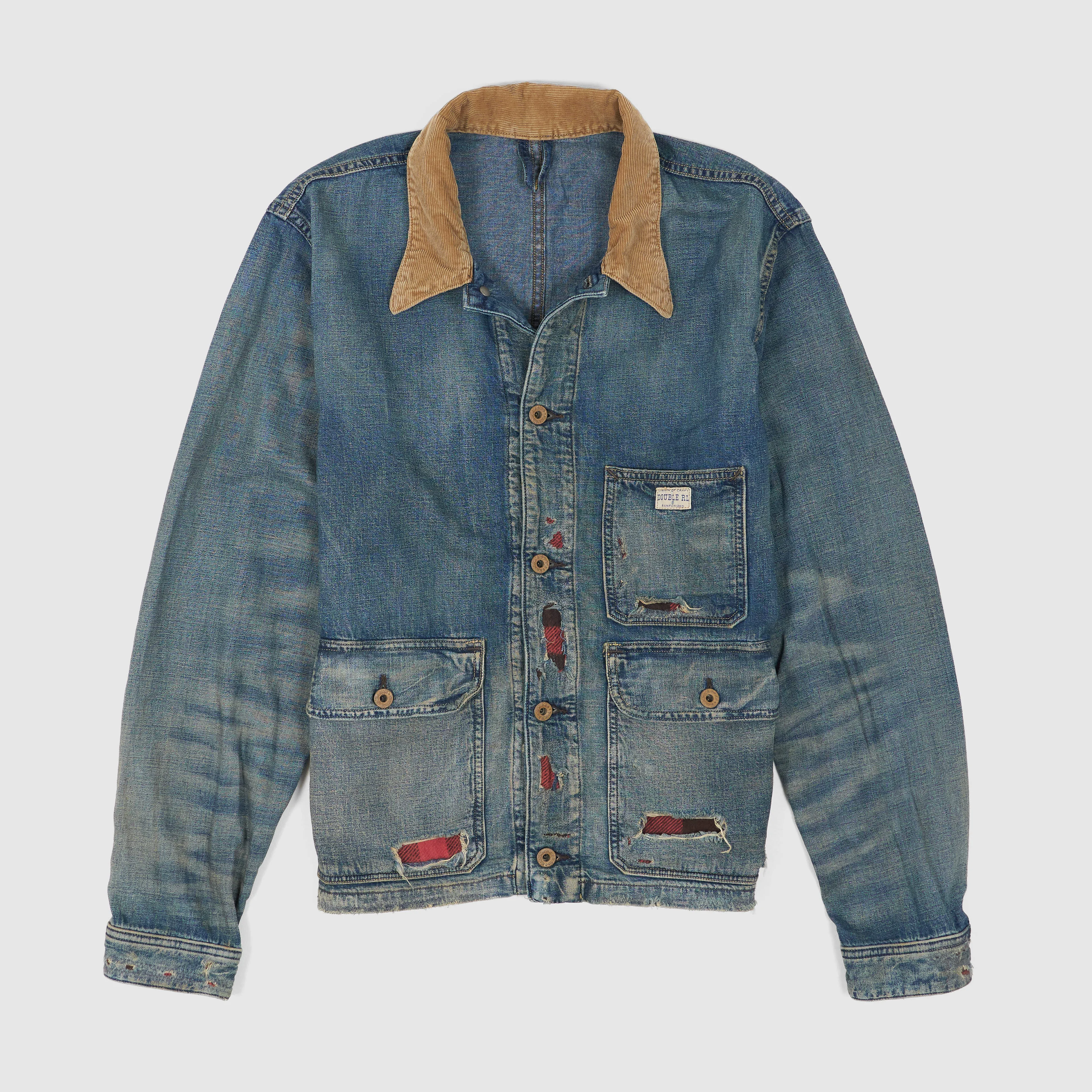 Double RL Repaired Campton Denim Work Jacket W/ Corduroy Collar