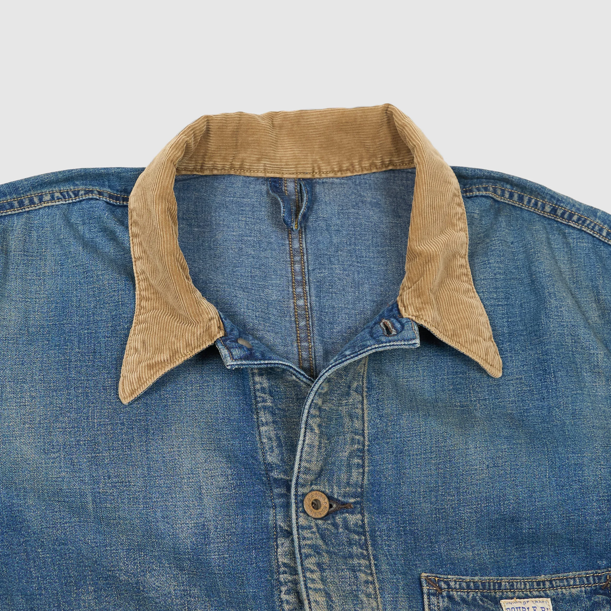 Double RL Repaired Campton Denim Work Jacket W/ Corduroy Collar