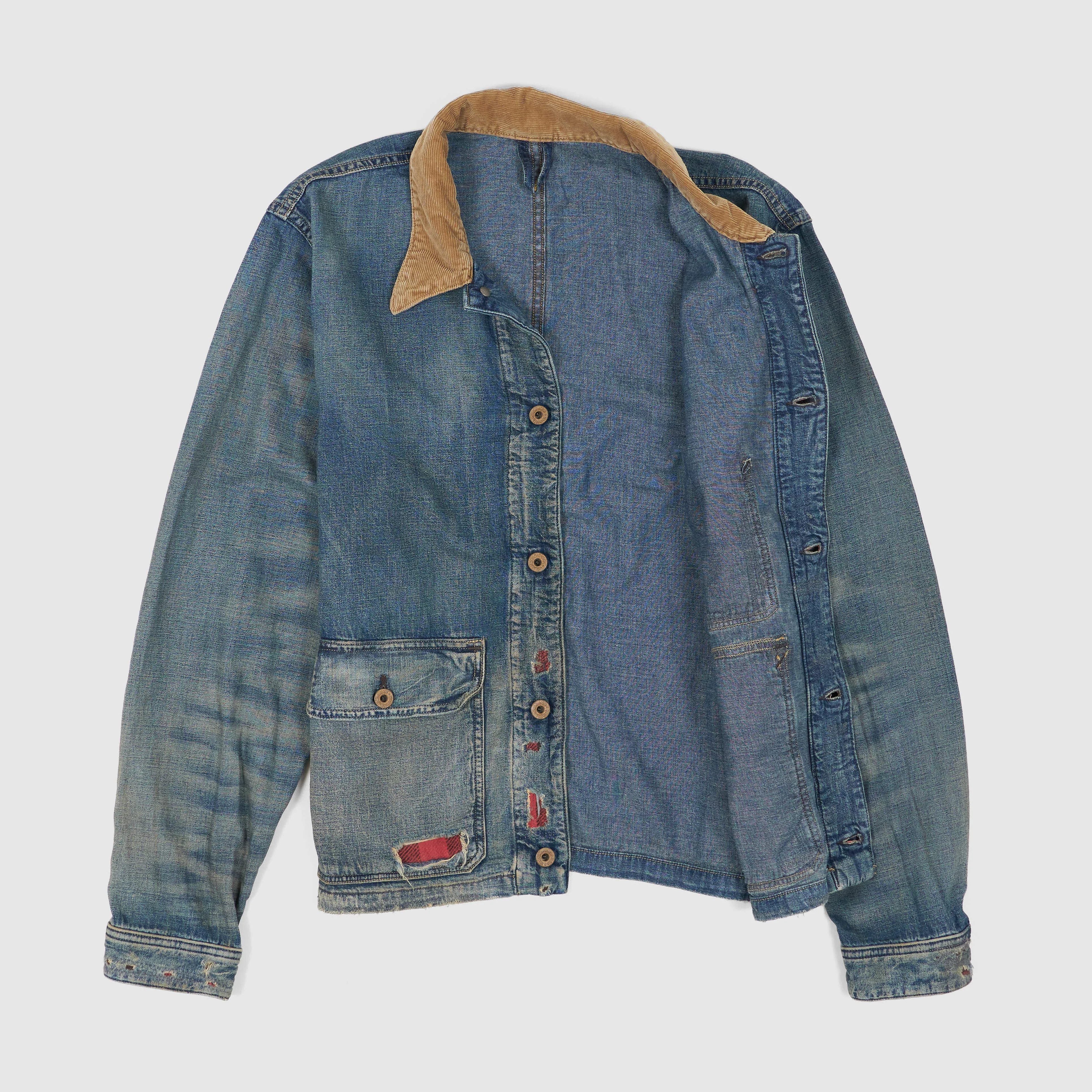 Double RL Repaired Campton Denim Work Jacket W/ Corduroy Collar