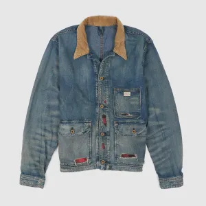 Double RL Repaired Campton Denim Work Jacket W/ Corduroy Collar