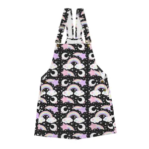 Dreamy Rainbow Black Unisex Shorts Overalls With Adjustable Straps And Pockets
