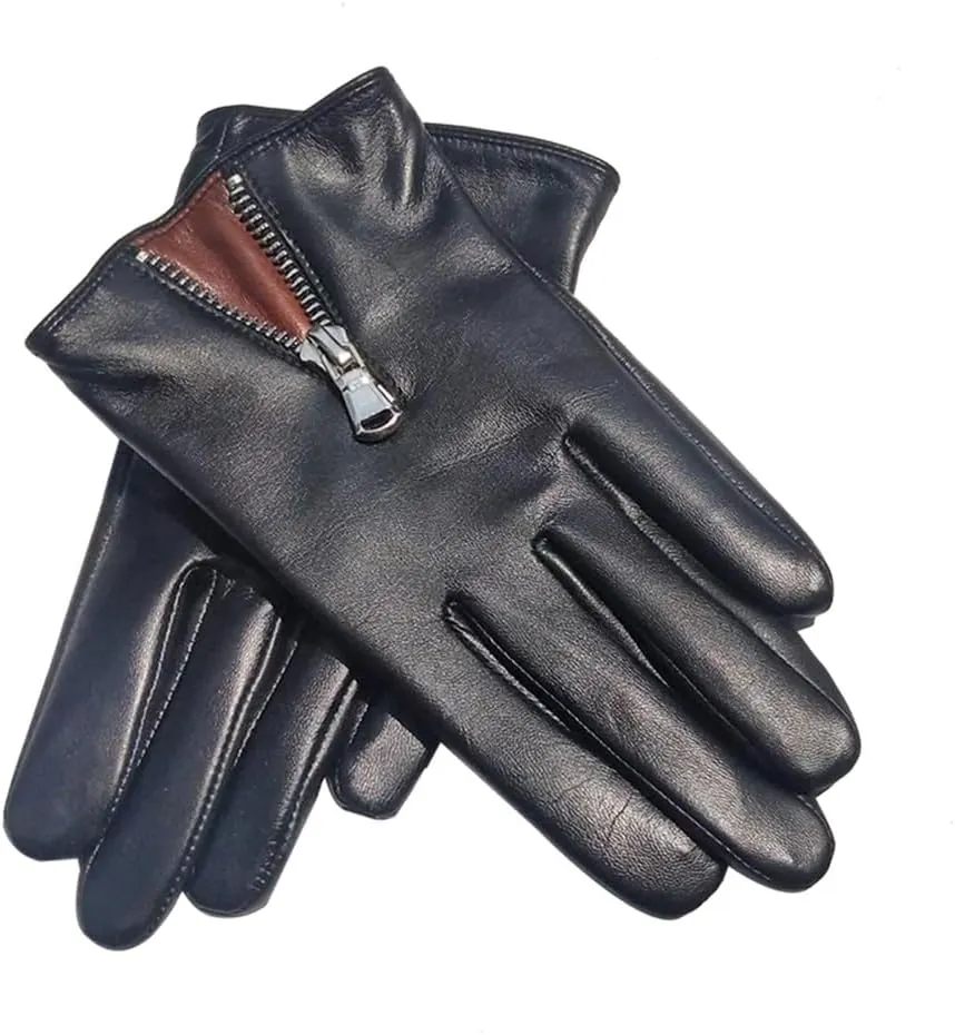 Dvbfufv Men's Leather Gloves Luxury Touchscreen Driving Leather Gloves Fashion Zipper Leather Gloves