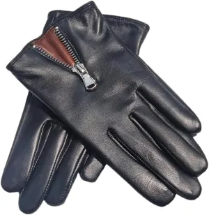 Dvbfufv Men's Leather Gloves Luxury Touchscreen Driving Leather Gloves Fashion Zipper Leather Gloves