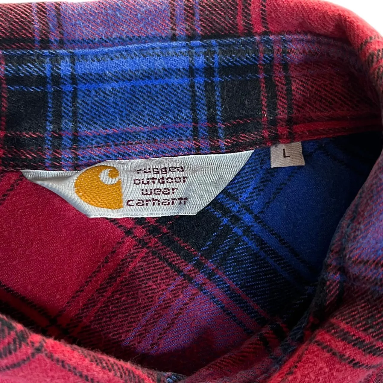 Early 00's CARHARTT "Crocker Shirt" Blue Red Plaid Check Long Sleeve Flannel Shirt