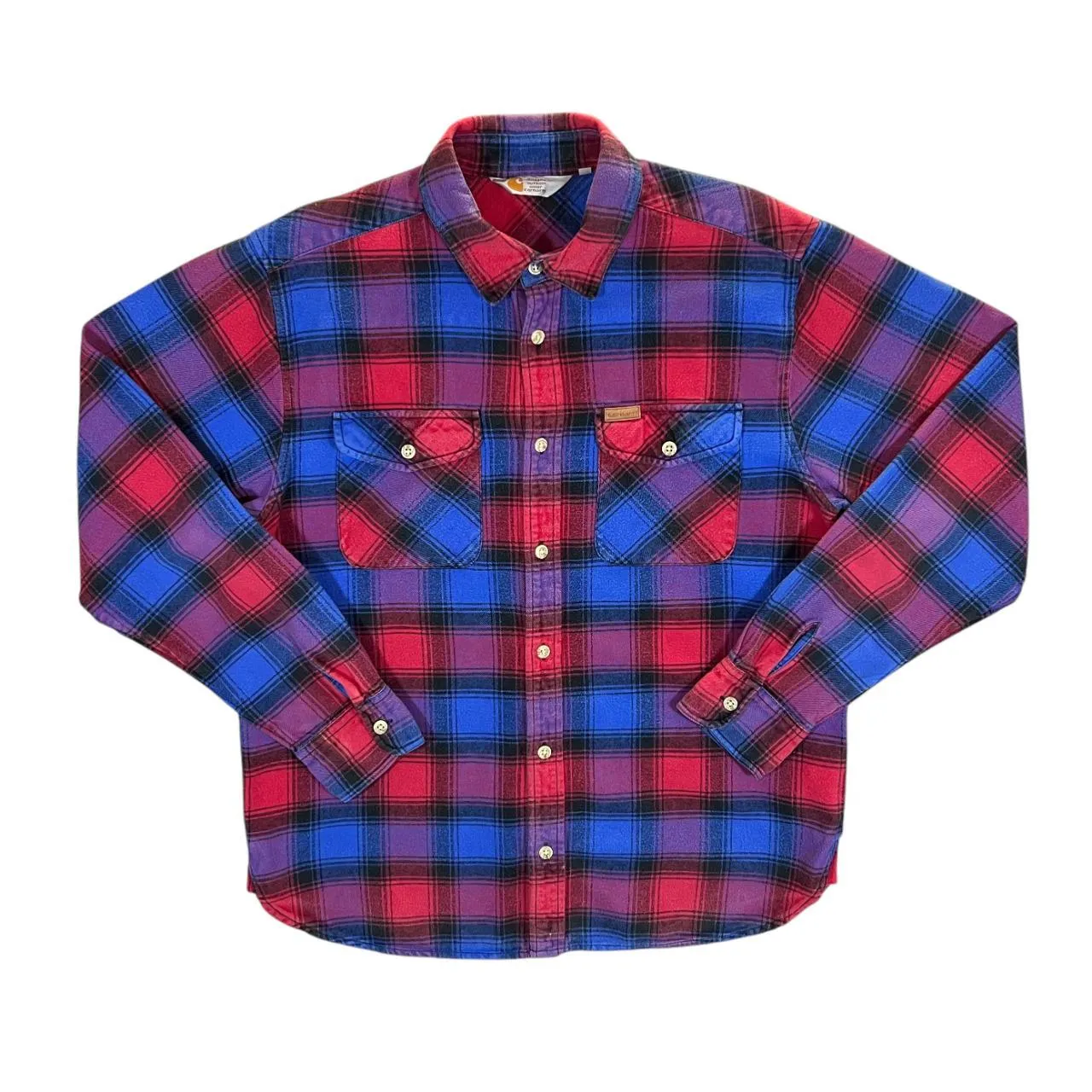Early 00's CARHARTT "Crocker Shirt" Blue Red Plaid Check Long Sleeve Flannel Shirt
