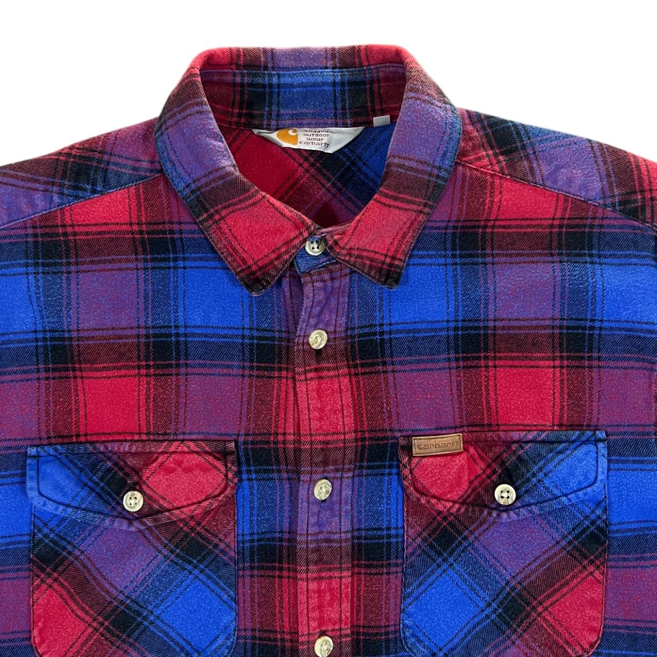 Early 00's CARHARTT "Crocker Shirt" Blue Red Plaid Check Long Sleeve Flannel Shirt