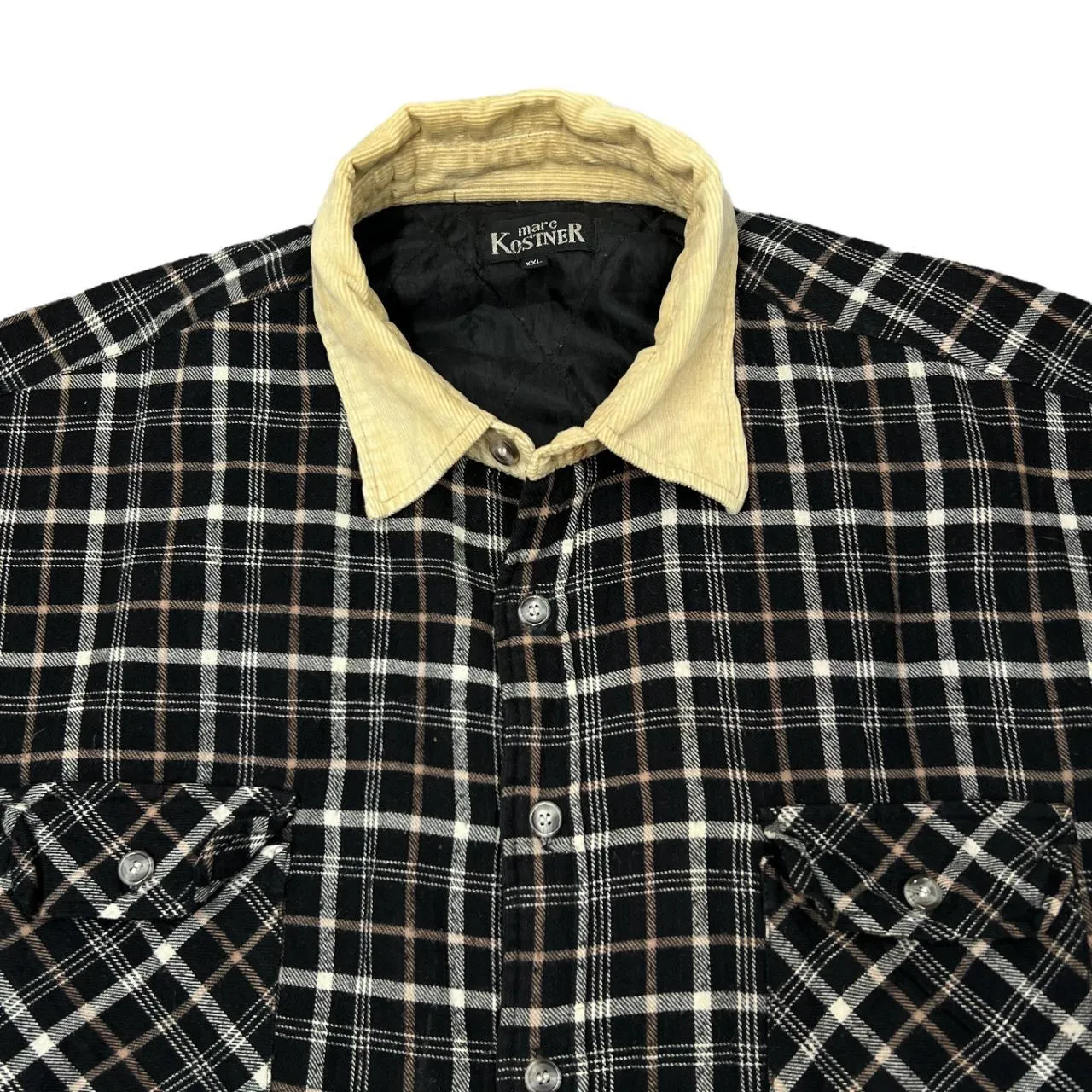 Early 00's MARC KOSTNER Corduroy Cord Collar Lumberjack Plaid Check Lightly Padded Flannel Over Shirt