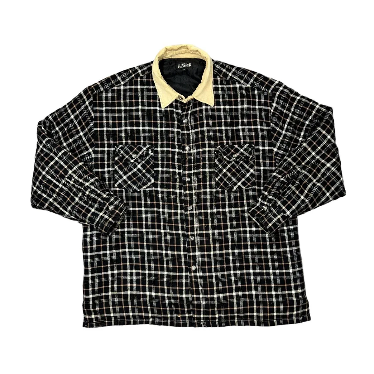 Early 00's MARC KOSTNER Corduroy Cord Collar Lumberjack Plaid Check Lightly Padded Flannel Over Shirt