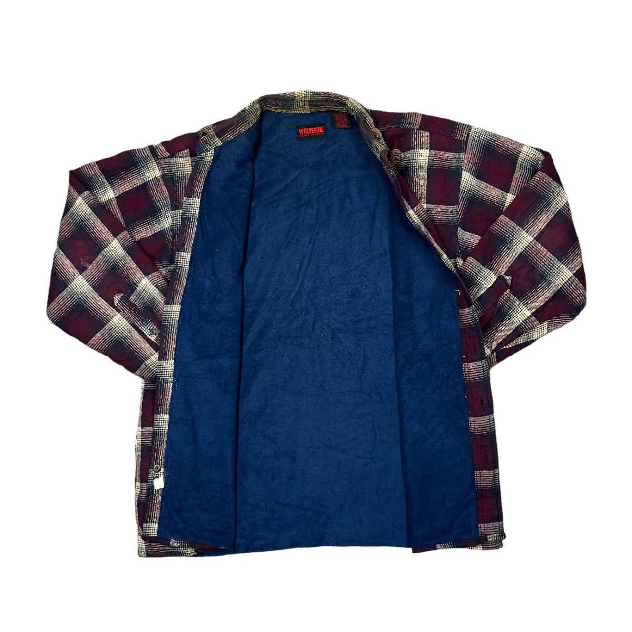 Early 00's WOLVERINE Lumberjack Plaid Check Fleece Lined Lightly Padded Flannel Over Shirt