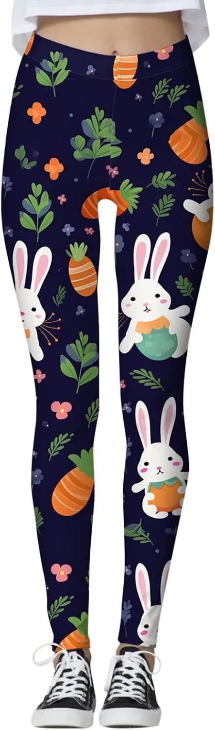 Easter Day Graphic Soft Leggings for Women High Waist Bunny Rabbits Butt Tights Floral Tights Tummy Control Gym Sexy