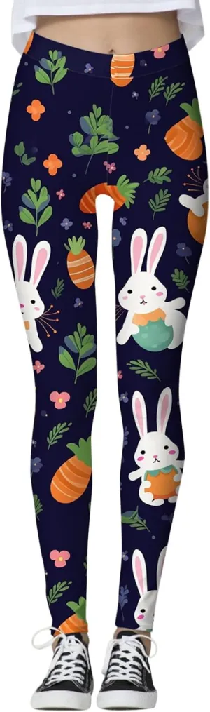 Easter Day Graphic Soft Leggings for Women High Waist Bunny Rabbits Butt Tights Floral Tights Tummy Control Gym Sexy
