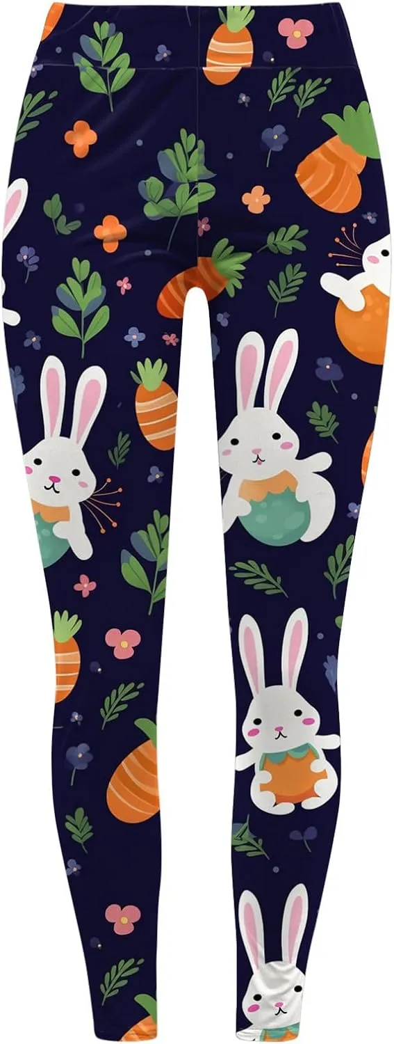 Easter Day Graphic Soft Leggings for Women High Waist Bunny Rabbits Butt Tights Floral Tights Tummy Control Gym Sexy