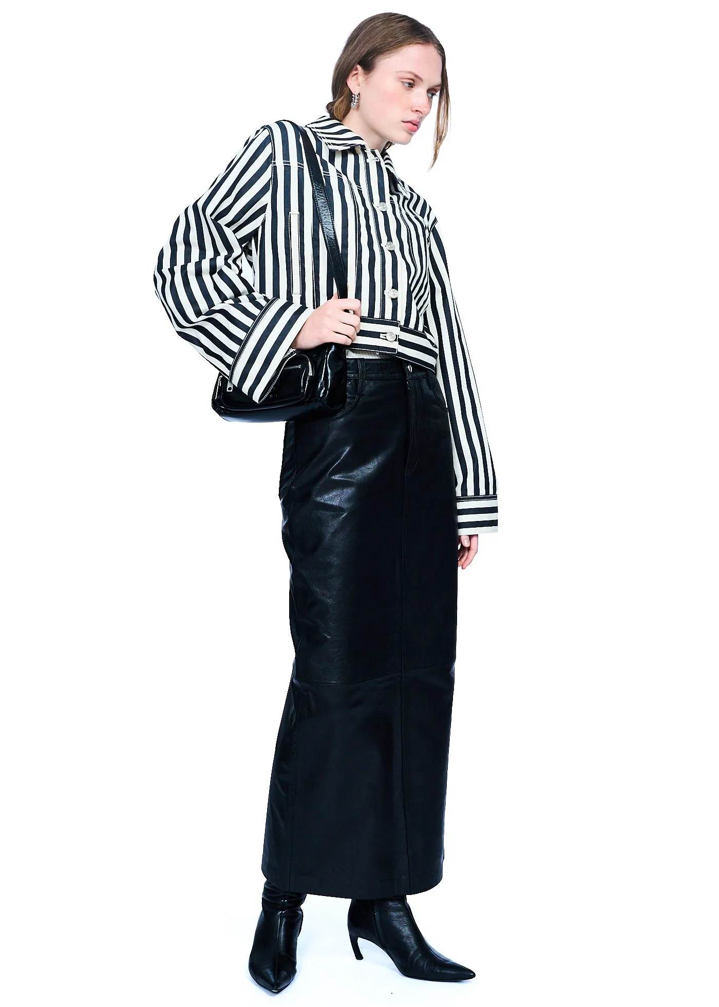 EENK Yini Cropped Denim Jacket in White Stripe
