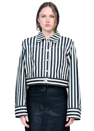 EENK Yini Cropped Denim Jacket in White Stripe