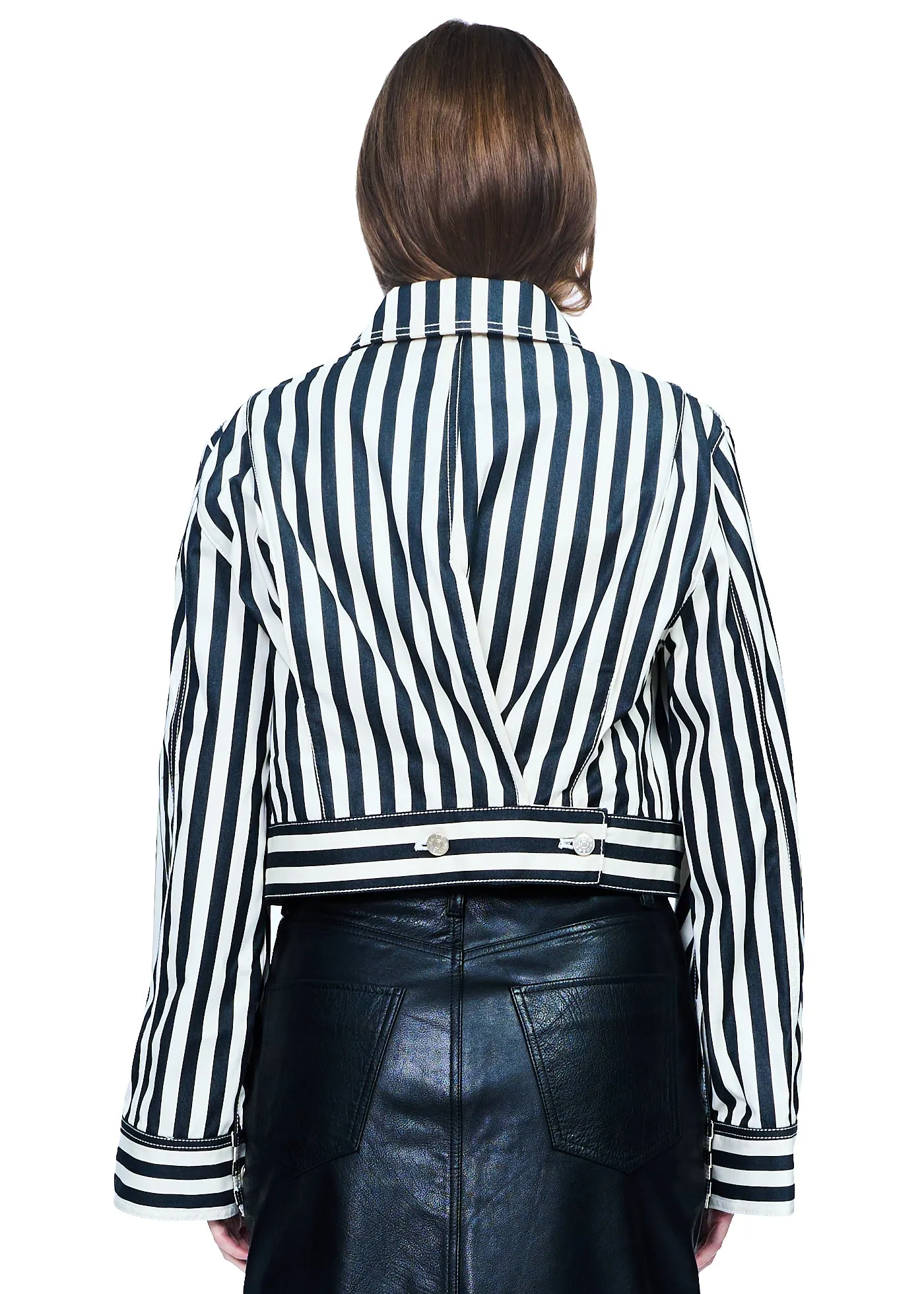 EENK Yini Cropped Denim Jacket in White Stripe