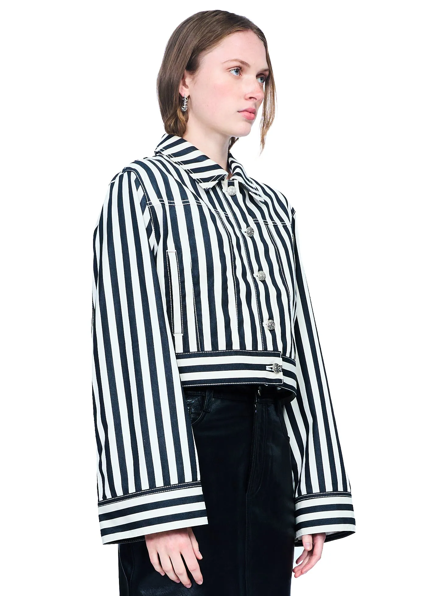 EENK Yini Cropped Denim Jacket in White Stripe