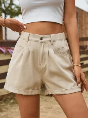 Elastic Waist Denim Shorts