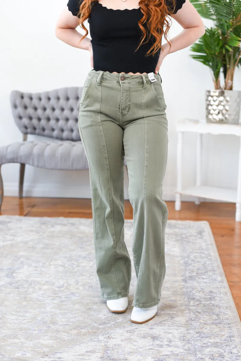 Elizabeth High Rise Straight Fit Judy Blue Jean - Olive