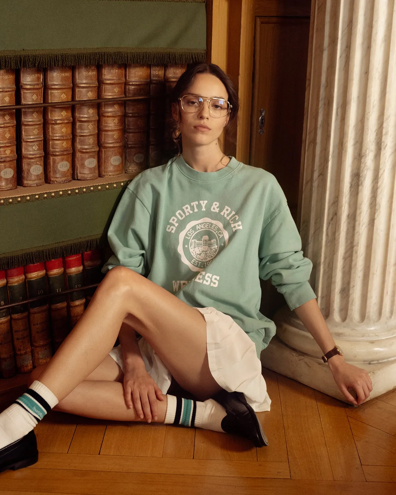 Emblem Crewneck - Aquamarine/White