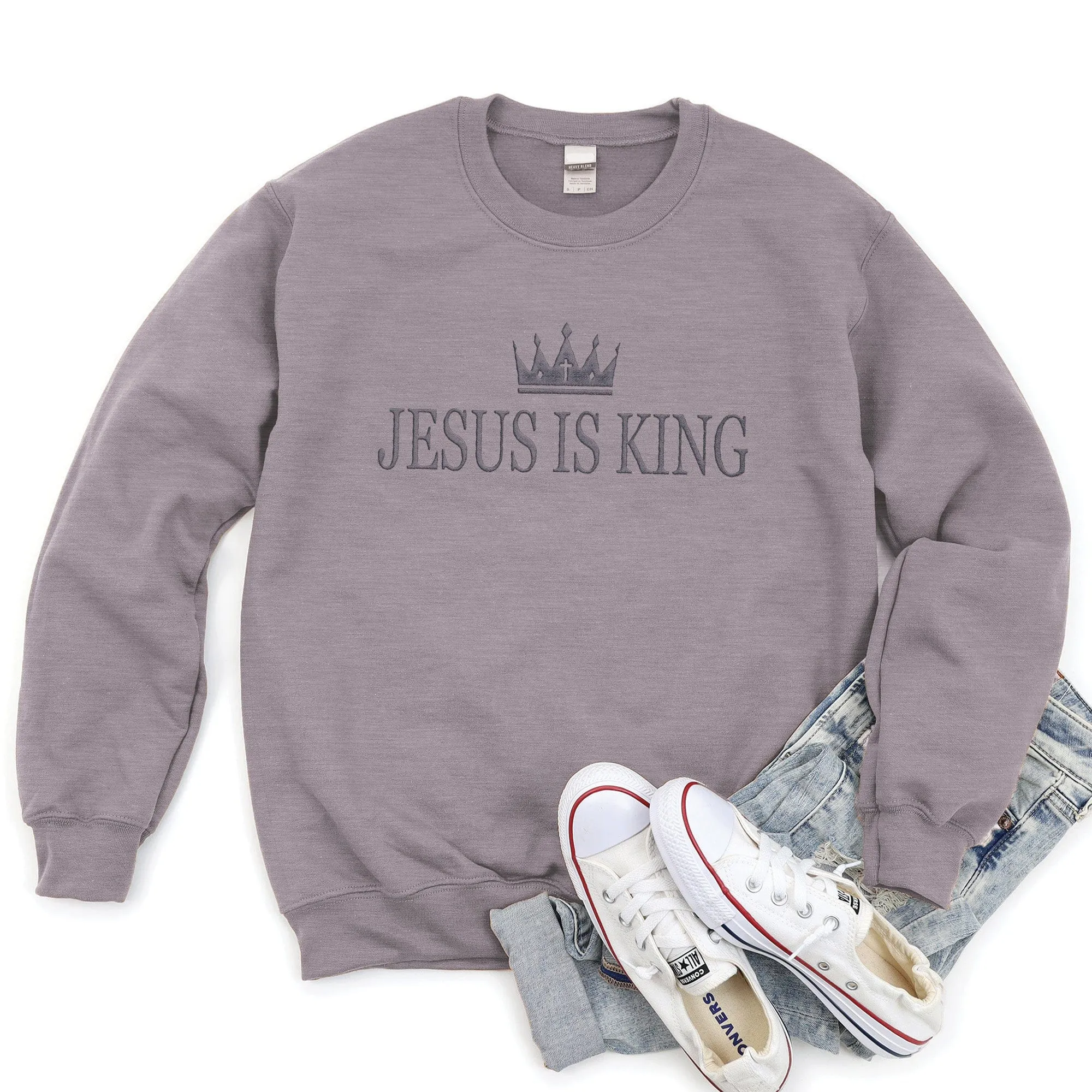Embroidered Jesus Is King Sweatshirt