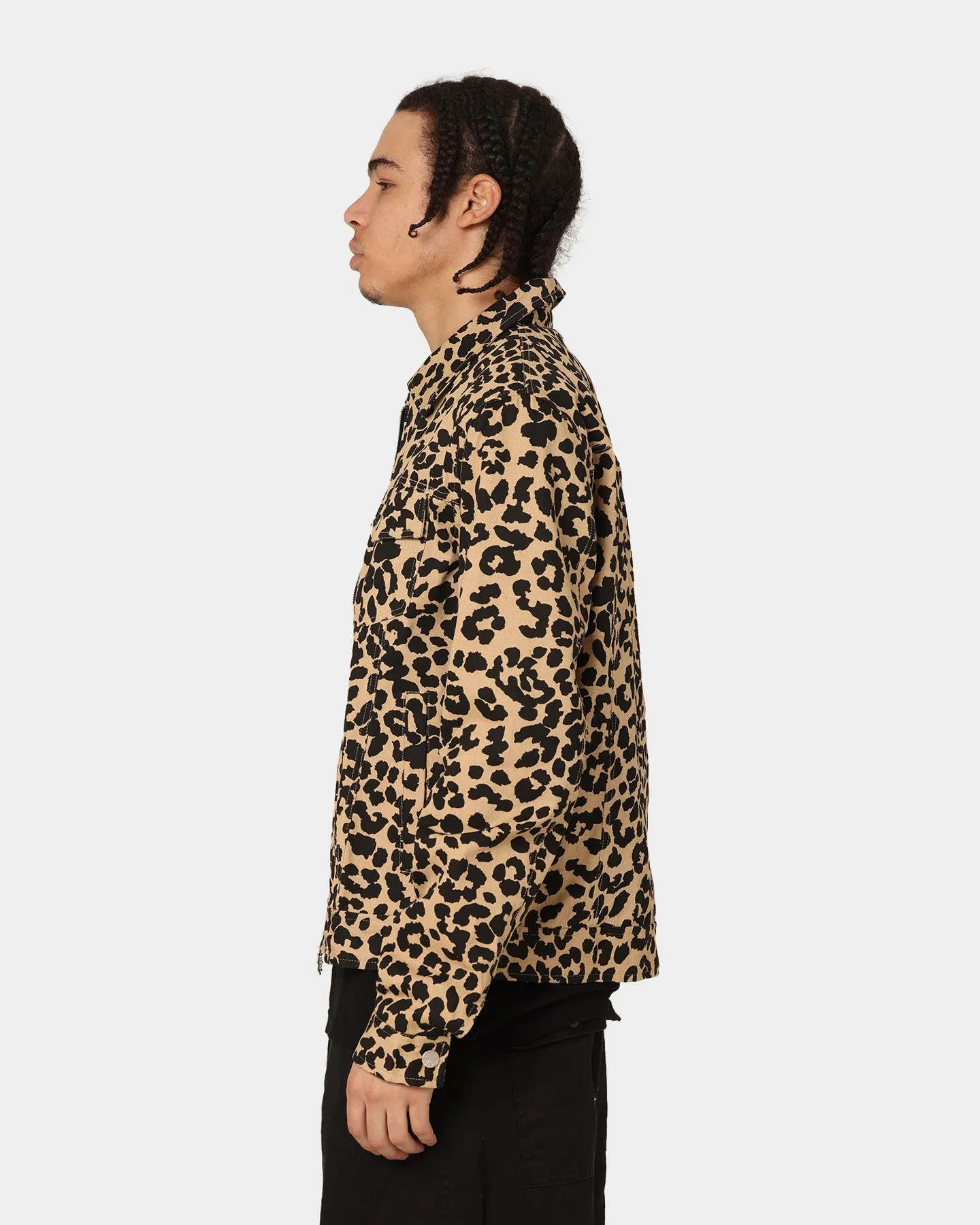 En Noir Inc Stipe Trucker Denim Jacket Leopard